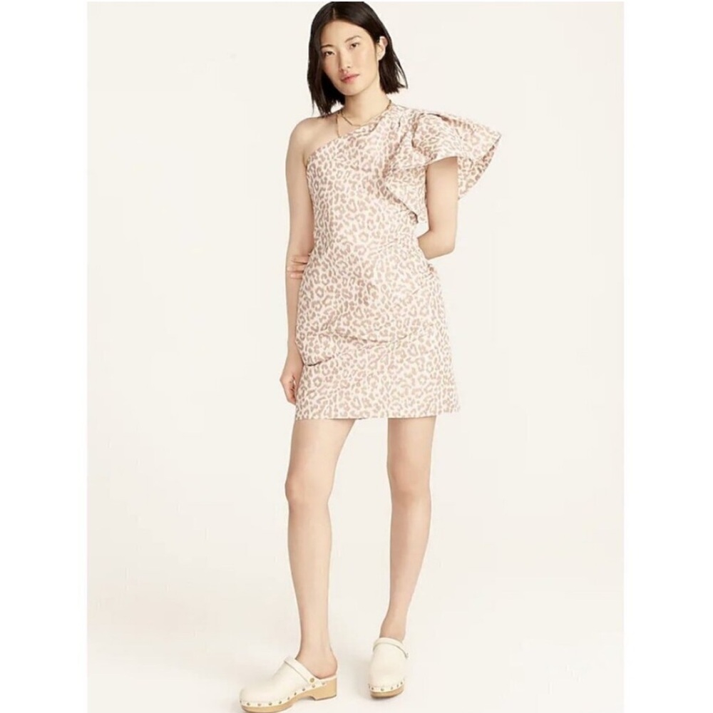 🐆 NWT J.Crew Italian Ikat Leopard Print One Shoulder Ruffle
